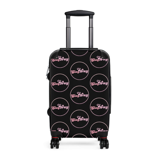 Black Carry-On Suitcase with "SlayWay" Logo Pattern — Stylish Travel Luggage