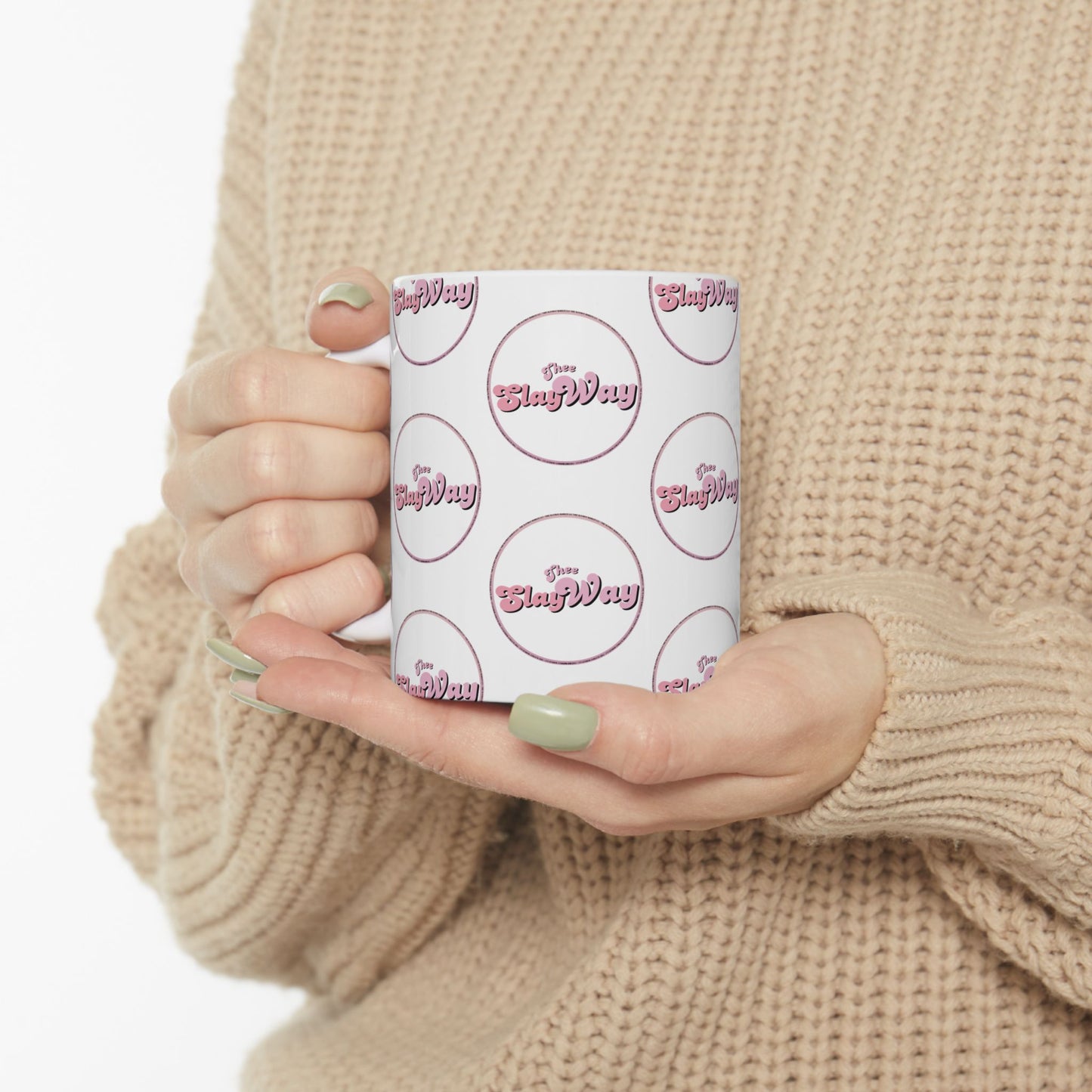 Ceramic Mug — Pink Retro “Slay Way” Pattern Coffee Mug (11oz & 15oz)