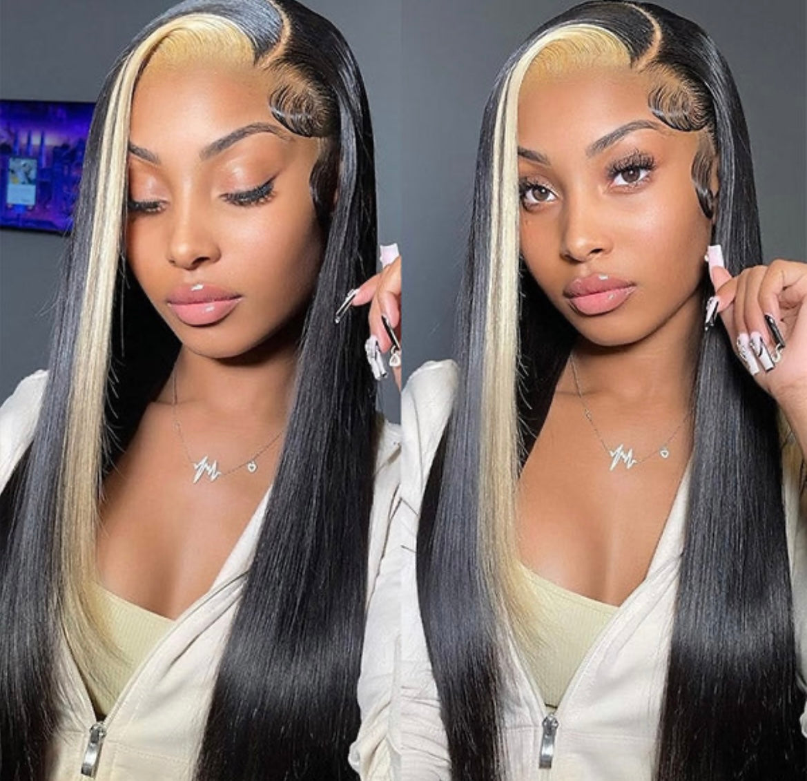 (Skunk Stripe) Transparent Frontal Wigs