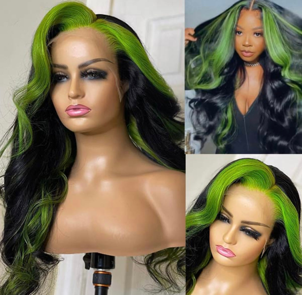 (Skunk Stripe) Transparent Frontal Wigs