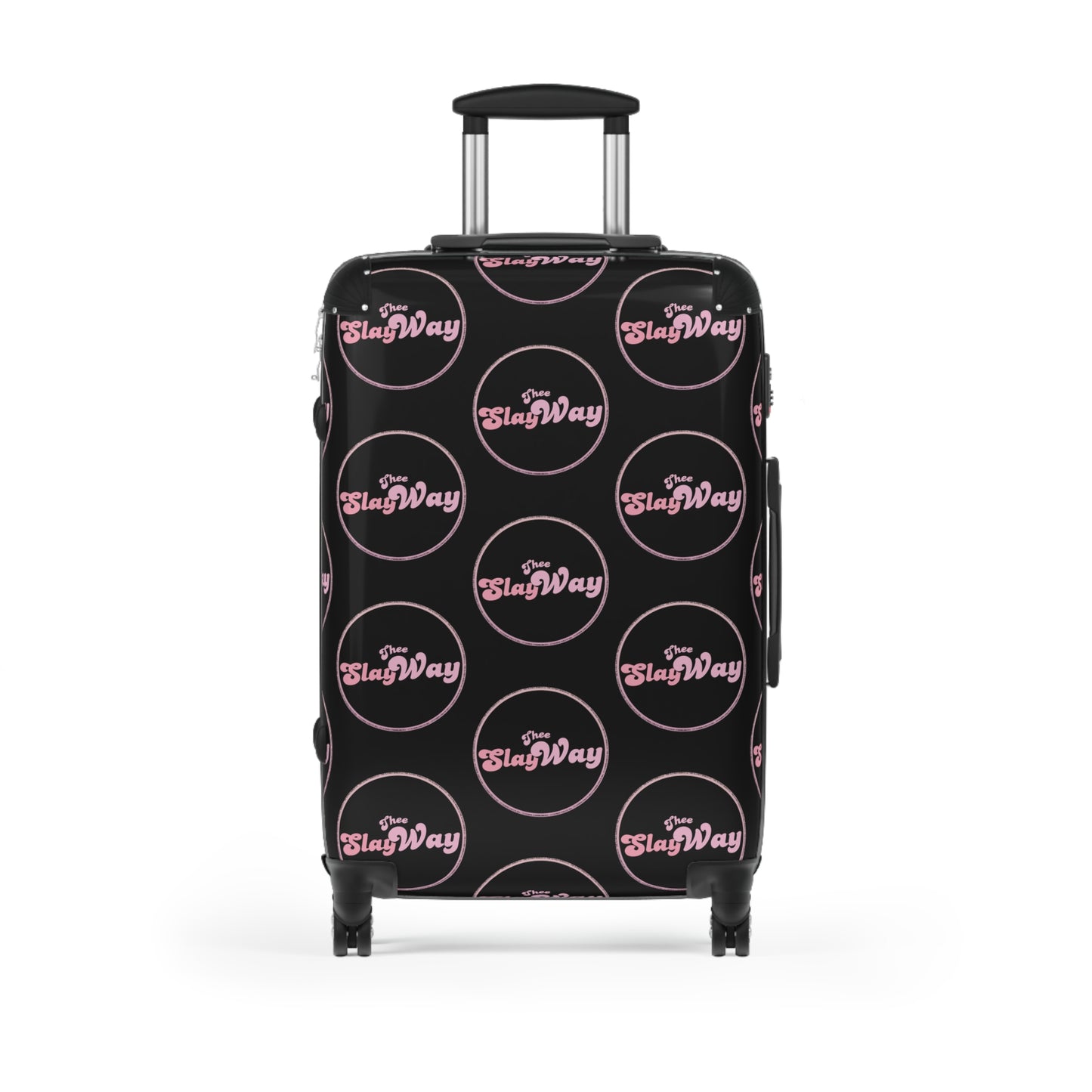 Black Carry-On Suitcase with "SlayWay" Logo Pattern — Stylish Travel Luggage