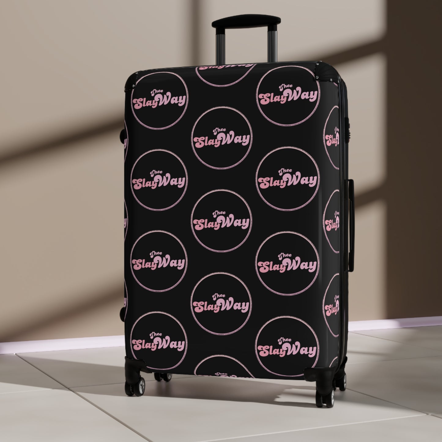 Black Carry-On Suitcase with "SlayWay" Logo Pattern — Stylish Travel Luggage