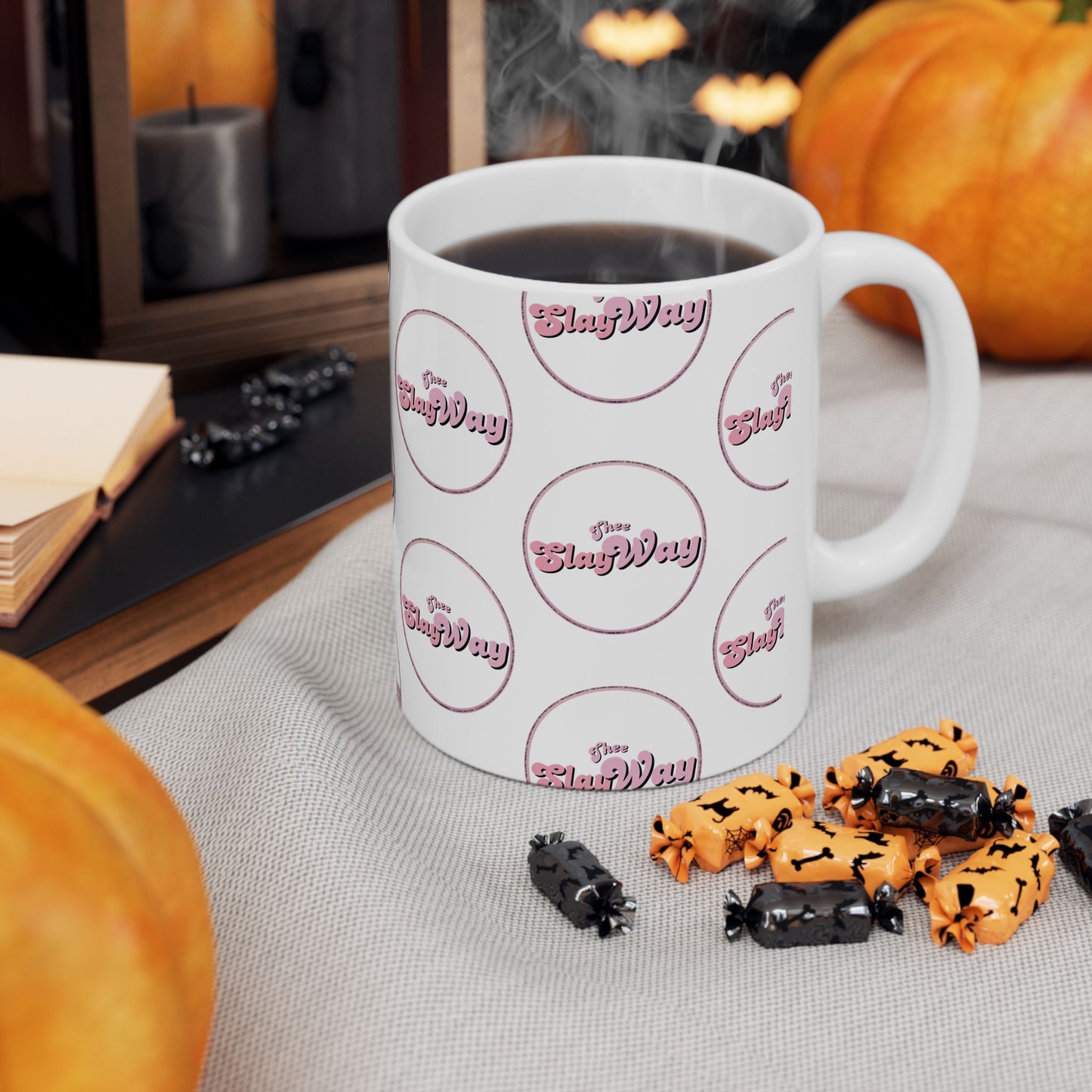 Ceramic Mug — Pink Retro “Slay Way” Pattern Coffee Mug (11oz & 15oz)