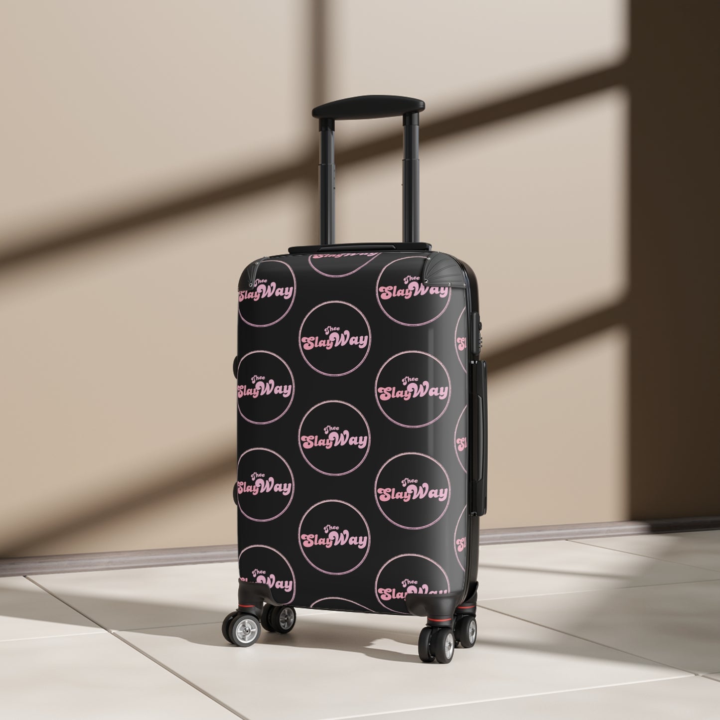 Black Carry-On Suitcase with "SlayWay" Logo Pattern — Stylish Travel Luggage
