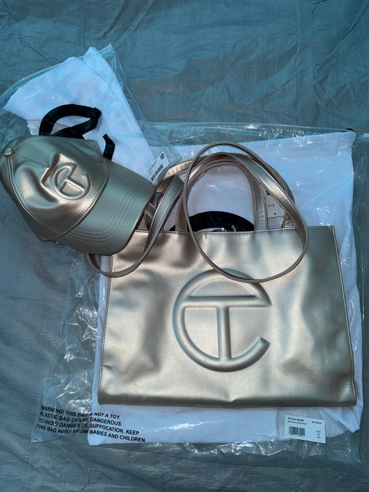 Telfar Medium Gold Bag + Hat Set