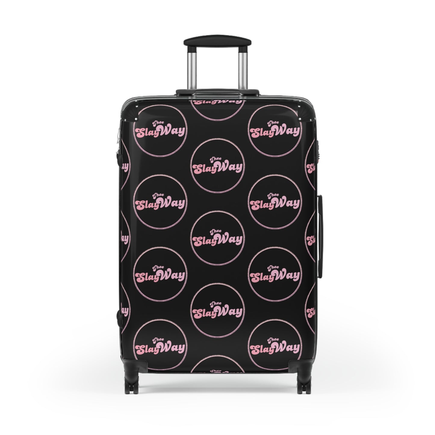 Black Carry-On Suitcase with "SlayWay" Logo Pattern — Stylish Travel Luggage