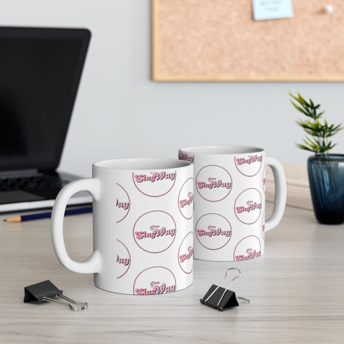 Ceramic Mug — Pink Retro “Slay Way” Pattern Coffee Mug (11oz & 15oz)