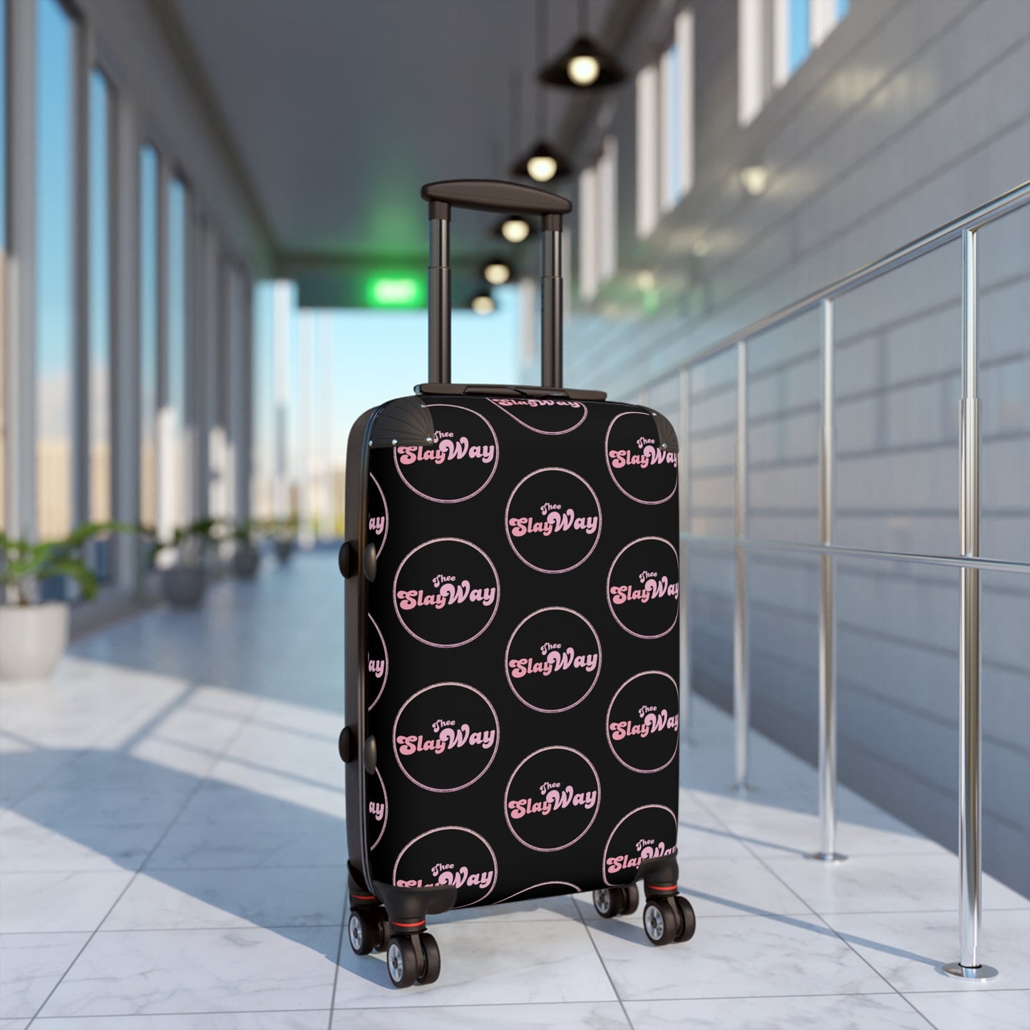 Black Carry-On Suitcase with "SlayWay" Logo Pattern — Stylish Travel Luggage