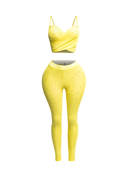 Yellow Mesh Contrast Summer Set