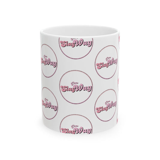 Ceramic Mug — Pink Retro “Slay Way” Pattern Coffee Mug (11oz & 15oz)