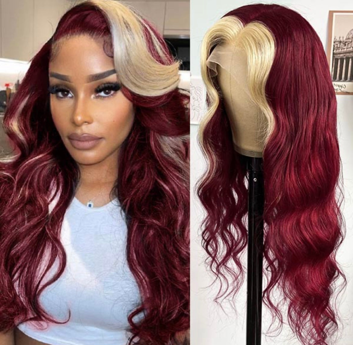 (Skunk Stripe) Transparent Frontal Wigs