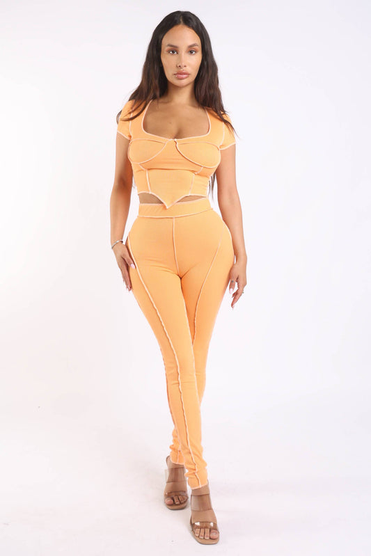 Ribbed Stitched Detail Summer Set